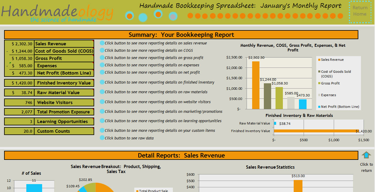 Free Spreadsheet For Craft Business In Handmade Bookkeeping Spreadsheet  Just For Handmade Artists