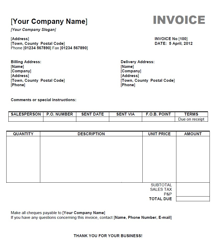 Invoice Template For Mac Numbers