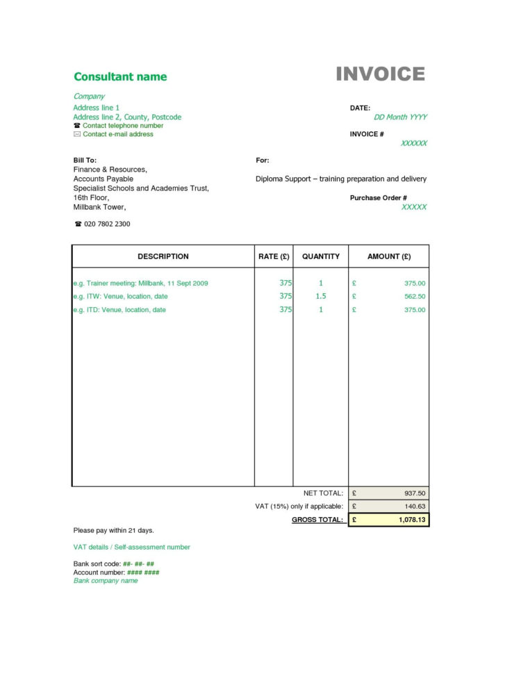 Freelance Spreadsheet With Regard To Consultant Invoice Template Free And Service With Contractor Receipt