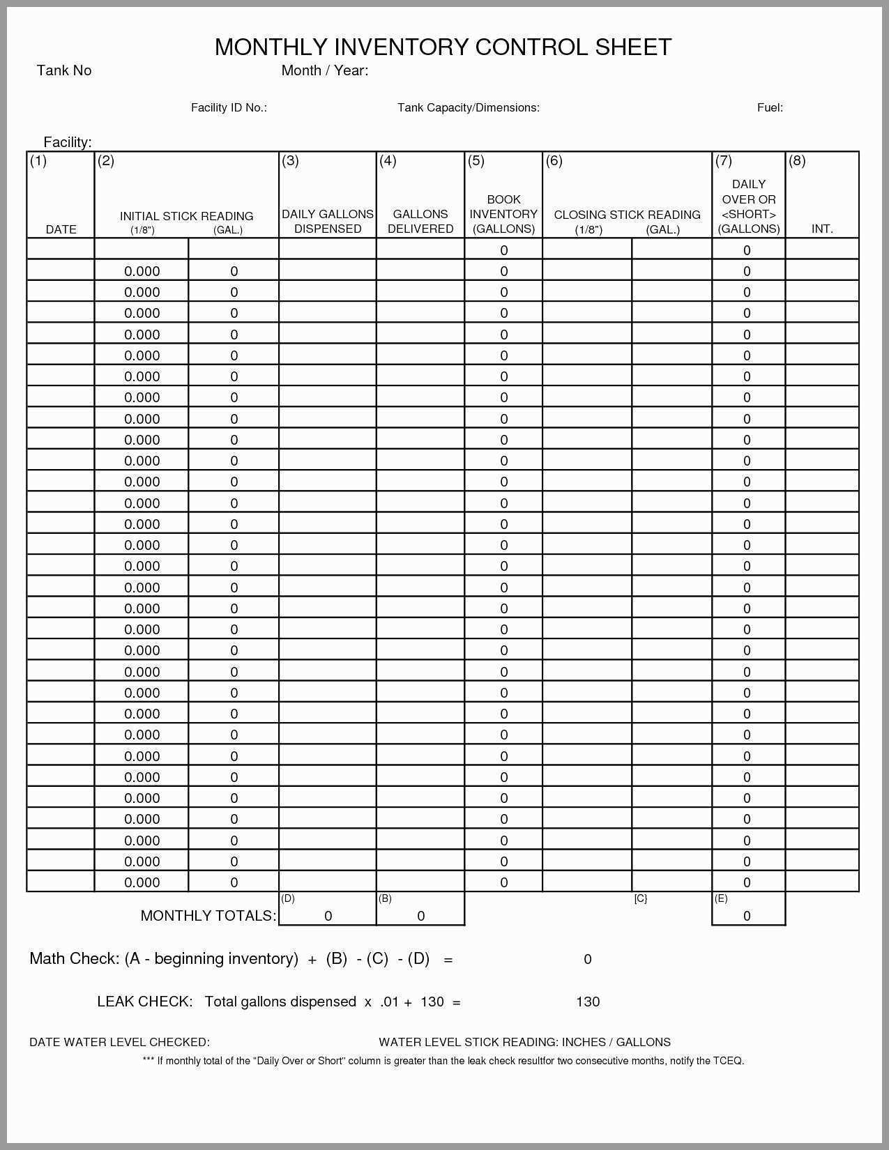 Fuel Inventory Management Spreadsheet throughout Inventory Control