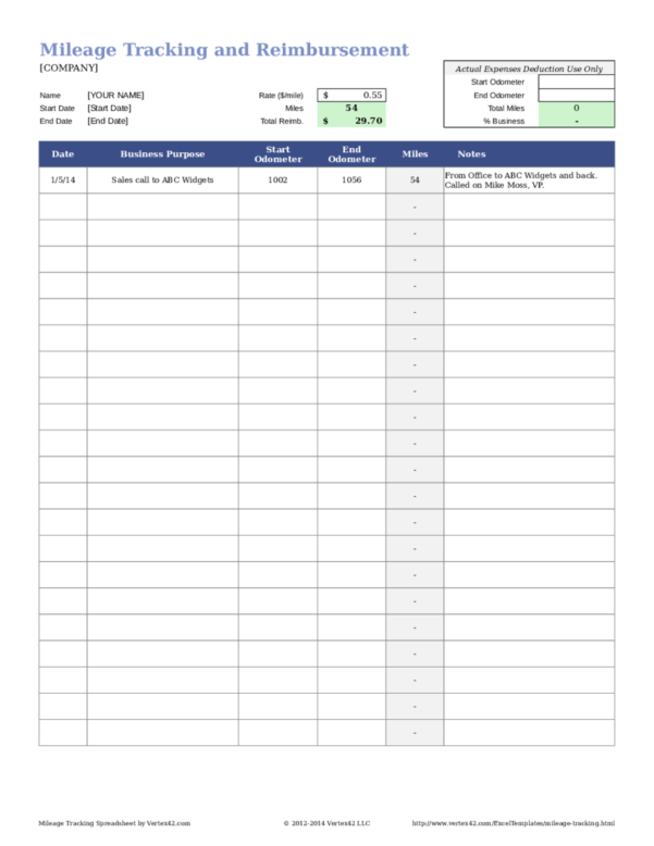 Fuel Log Excel Spreadsheet —