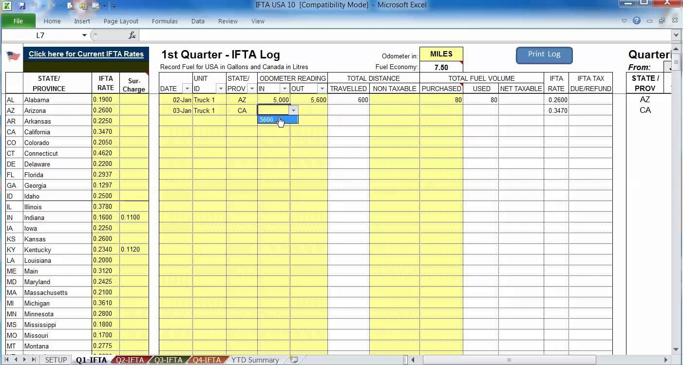 Fuel Tracking Spreadsheet regarding Ifta Spreadsheet Mileage Excel Free