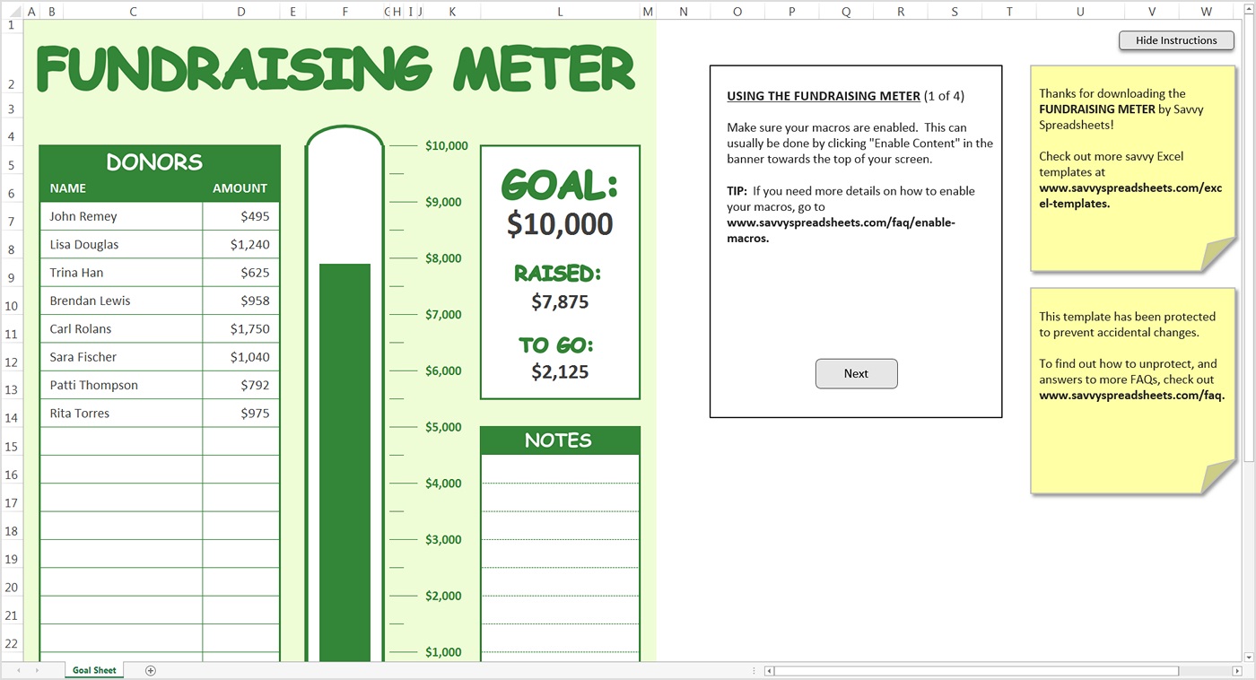 Fundraising Spreadsheet Excel With Fundraising Meter  Excel Template  Savvy Spreadsheets