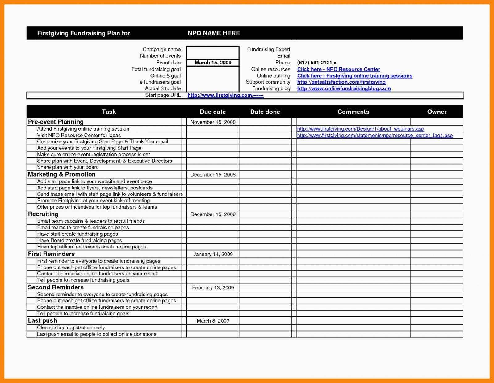 Fundraising Spreadsheet Excel Within 004 Fundraising Plan Template Excel Conference Planning Event