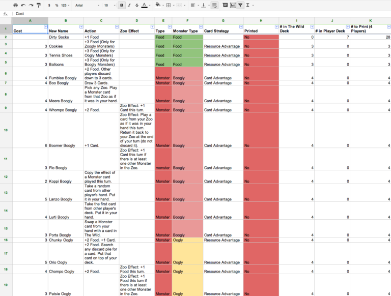 Game Design Spreadsheet — db-excel.com