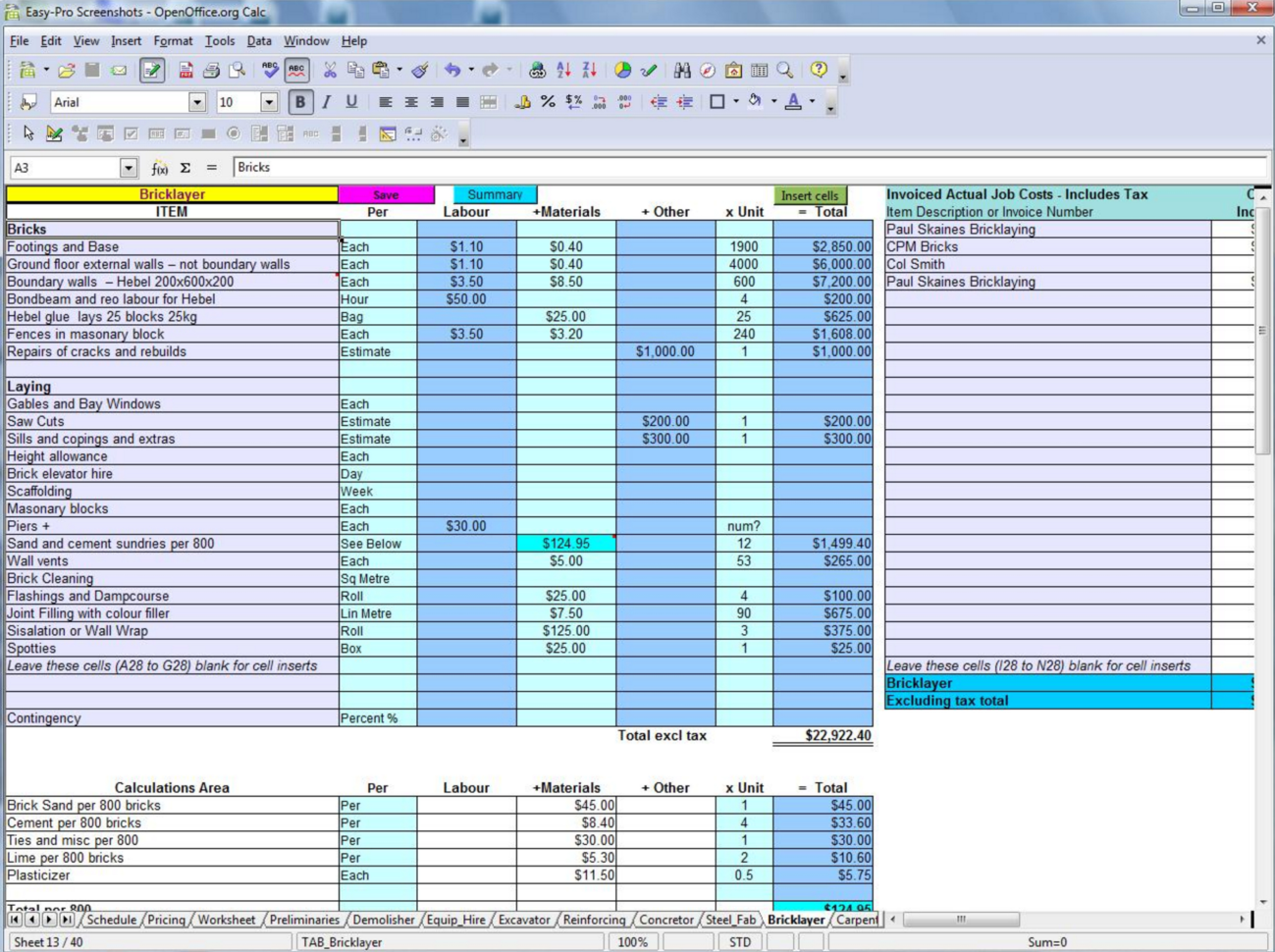 contractor expenses template