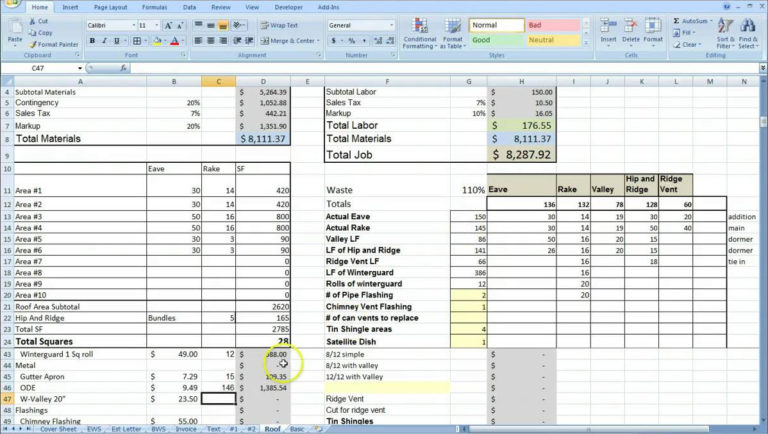 General Contractor Estimating Spreadsheet db excel com