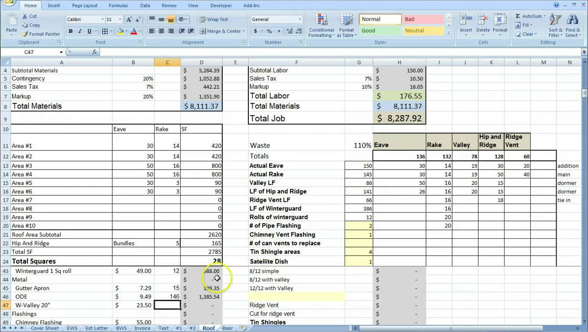 General Contractor Estimating Spreadsheet Pertaining To Cost Estimating Sheet With Excel For The General Contractor