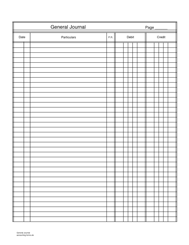 General Ledger Spreadsheet Template Excel for Accounting Journal Entry