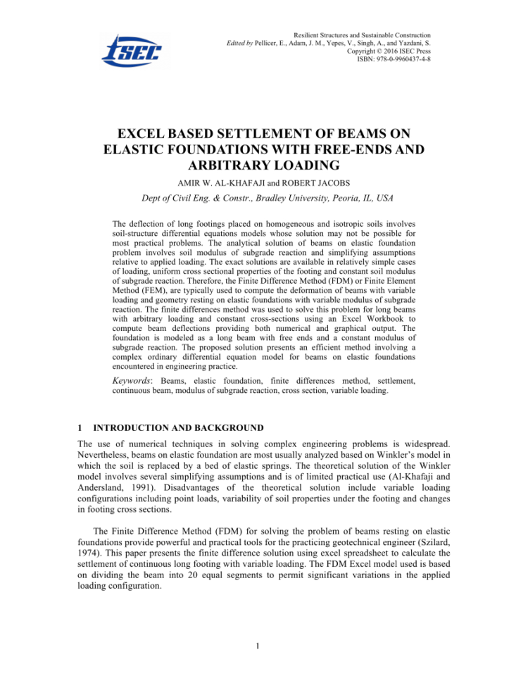 Geotechnical Excel Spreadsheets Within Pdf Excel Based Settlement Of Beams On Elastic Foundations With
