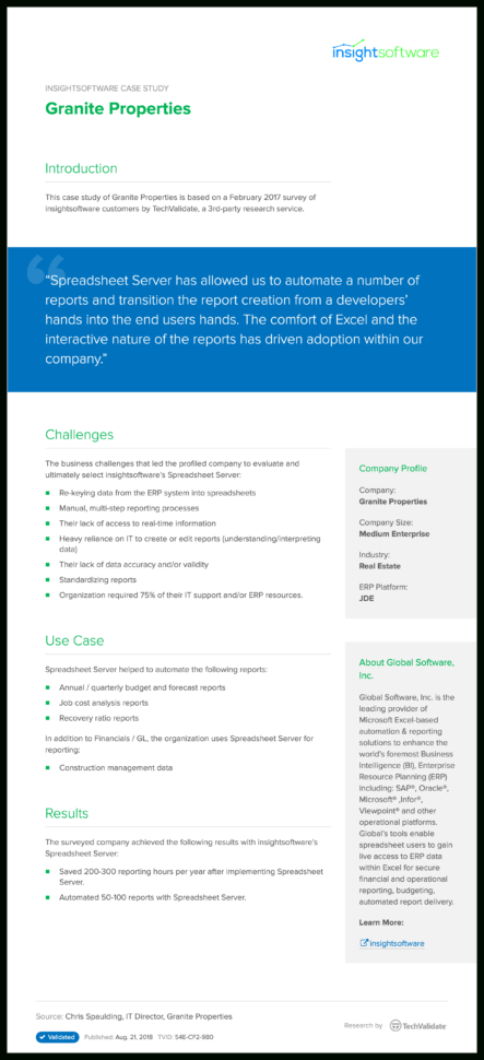 Global Software Inc Spreadsheet Server Inside Insightsoftware Granite Properties  Techvalidate