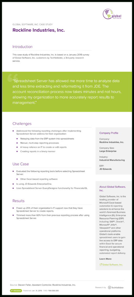 Global Software Inc Spreadsheet Server Within Insightsoftware Rockline Industries, Inc.  Techvalidate