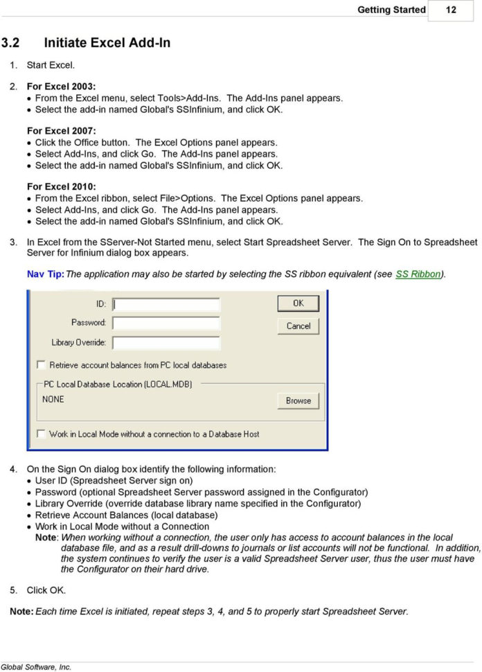 Global Spreadsheet Server Regarding Global Software, Inc.'s Spreadsheet Server For Use With Infinium