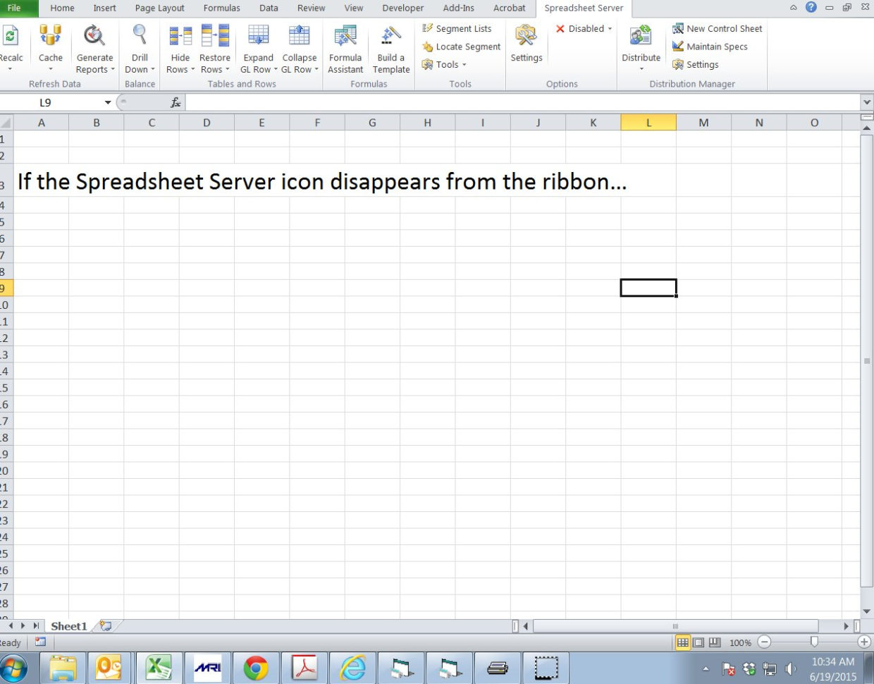 Global Spreadsheet Server With Spreadsheet Server Ribbon Disappearing