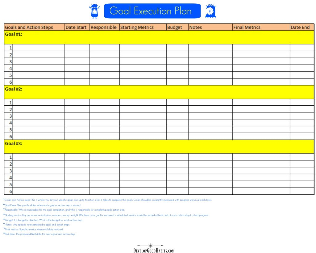 Goal Setting Excel Worksheets