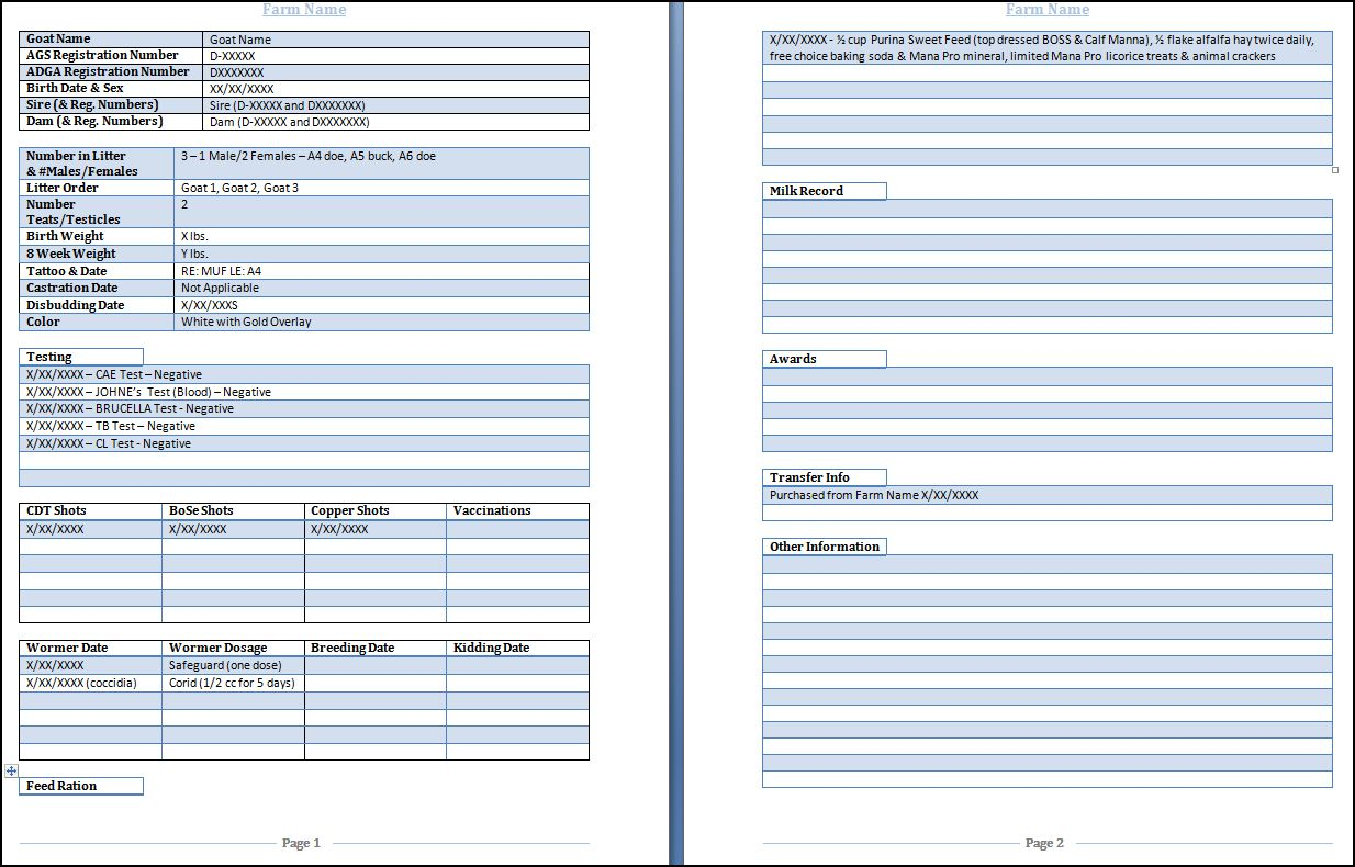 Goat Record Keeping Spreadsheet Db excel