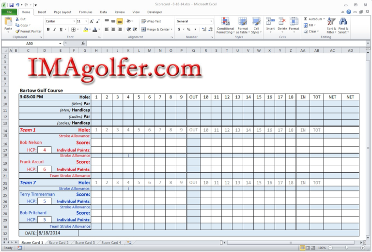 Golf Pairings Spreadsheet —
