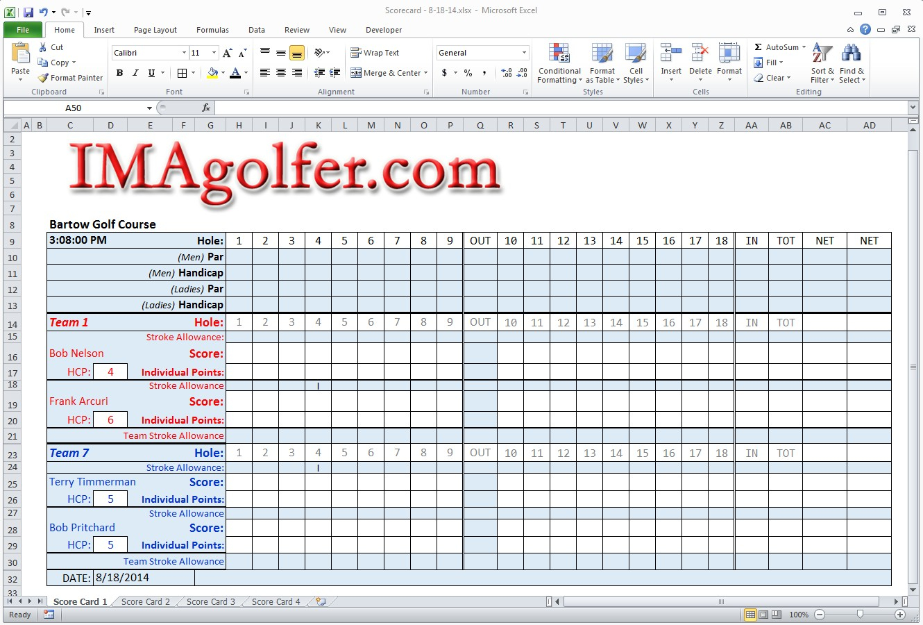 Golf Pairings Spreadsheet with Golf League Excel Spreadsheet