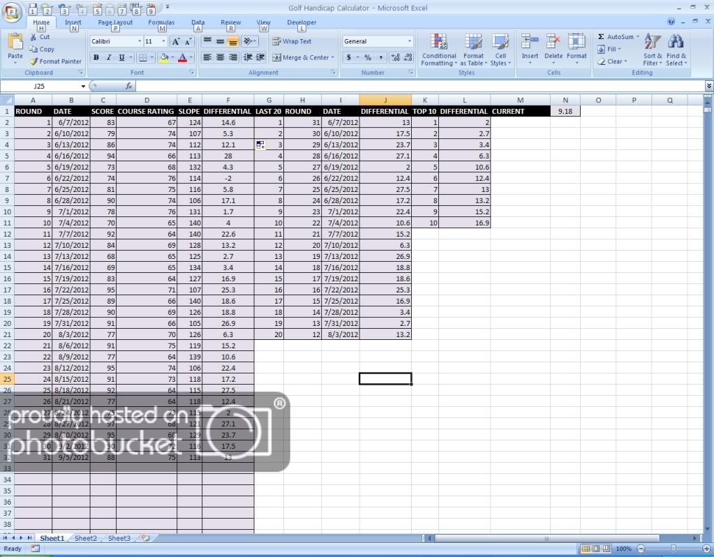 Golf Society Handicap Spreadsheet Intended For Microsoft Excel Handicap Calculator **updated Aug2013  Rules Of