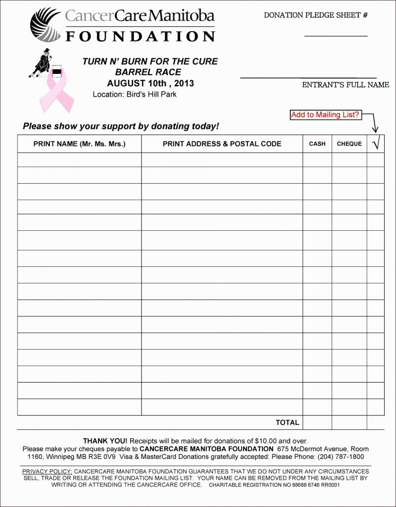 Printable Excel Donation List Template Printable Blank World