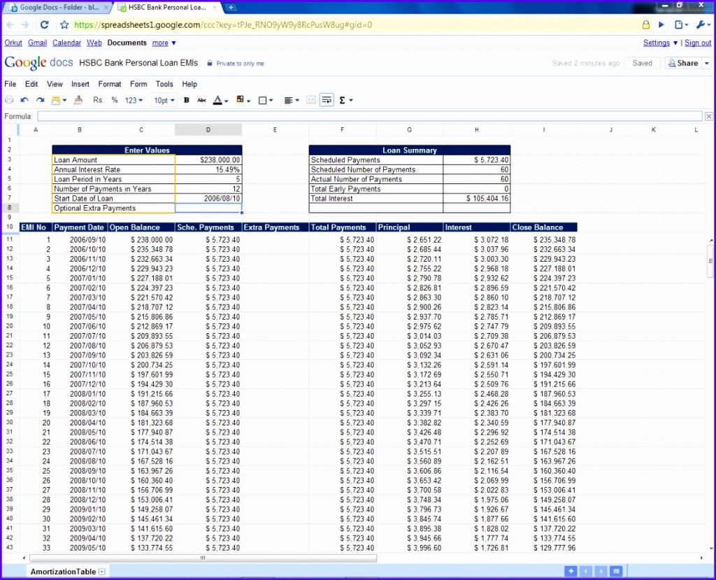 Google Amortization Spreadsheet Pertaining To Example Of Amortization Calculator Spreadsheet Sample Excel Schedule