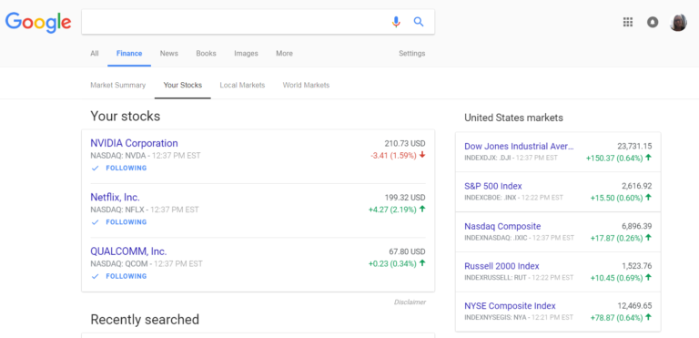 google finances stock