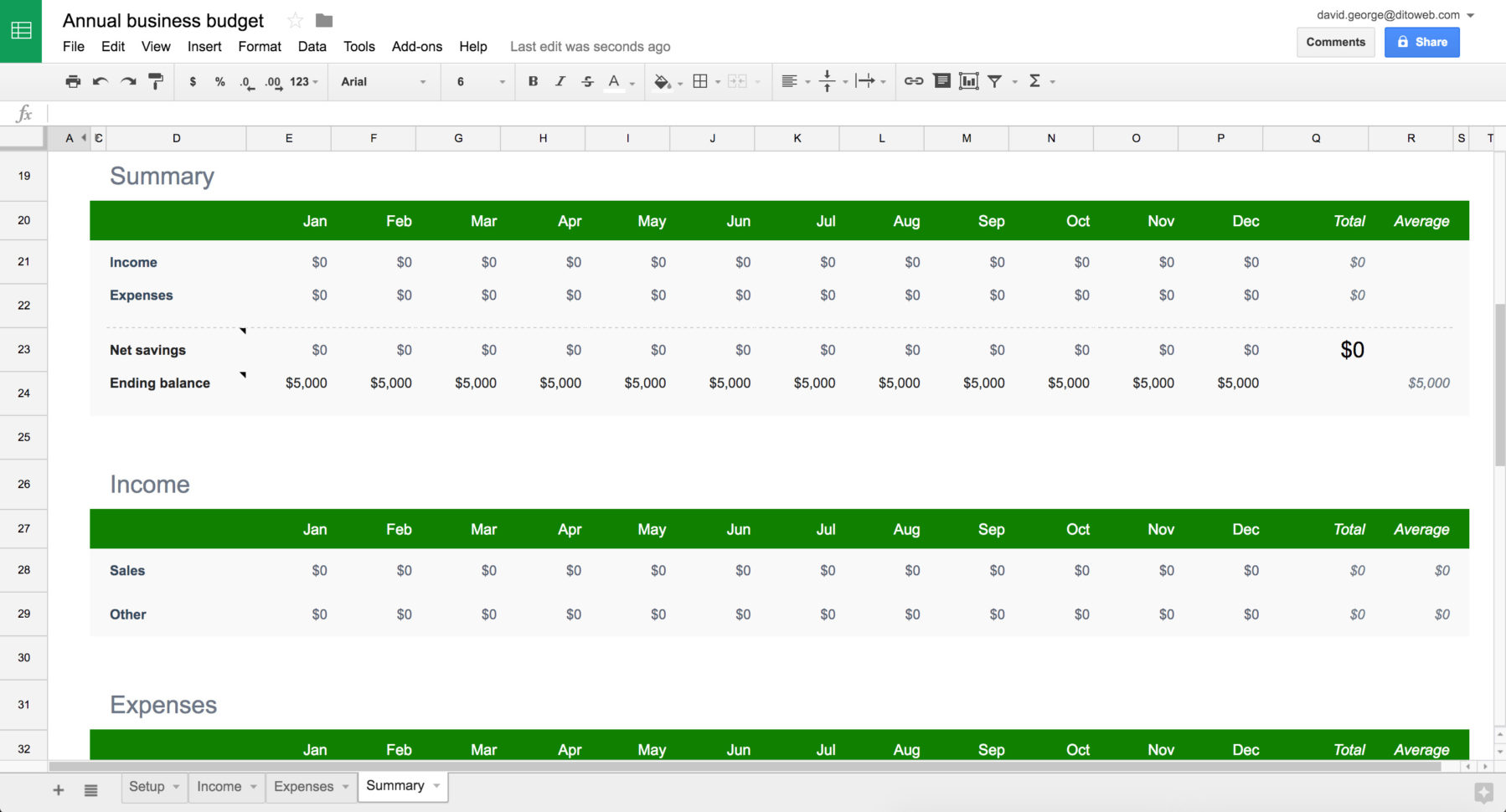 household budget google sheets