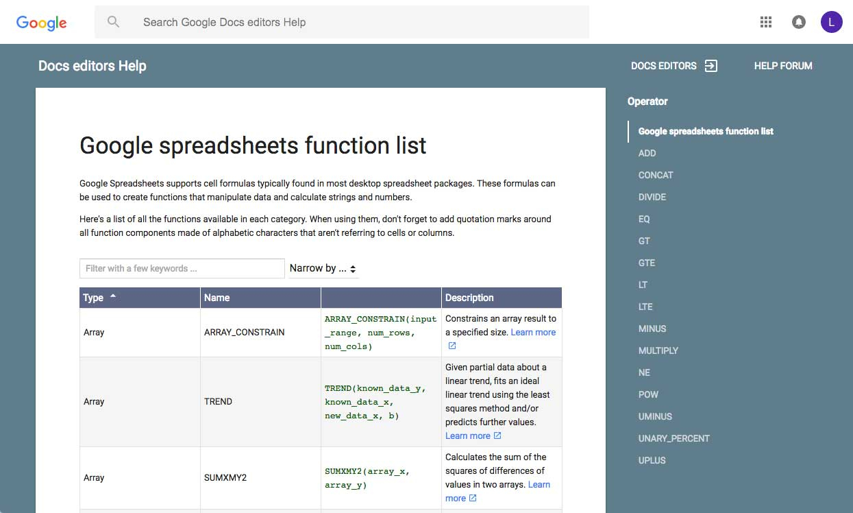 Google Spreadsheet Functions With Google Sheets: Working With Functions