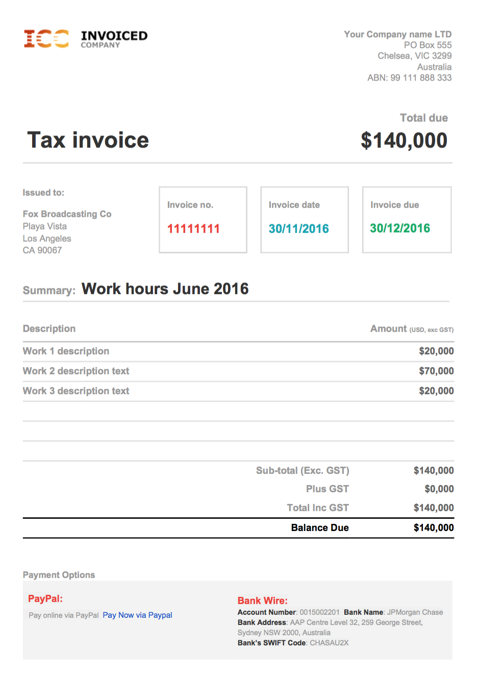 google invoice for email serives