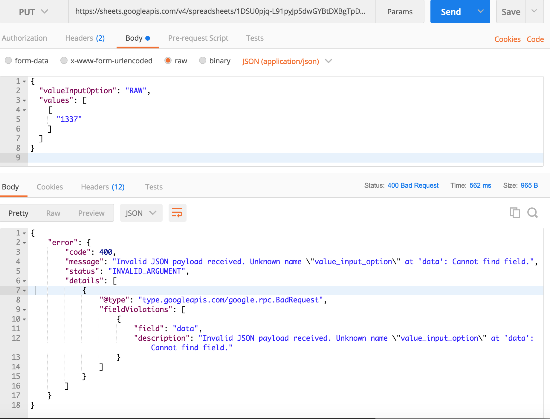 Received payload. Json Google. Google Sheets API. Json data. Пример API json.