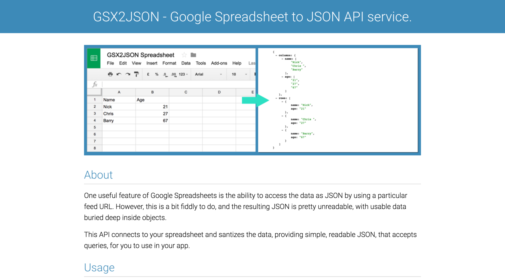 Google Spreadsheet Json Api Intended For Gsx2Json Google Spreadsheet To Json Api Service Js Plugins Node