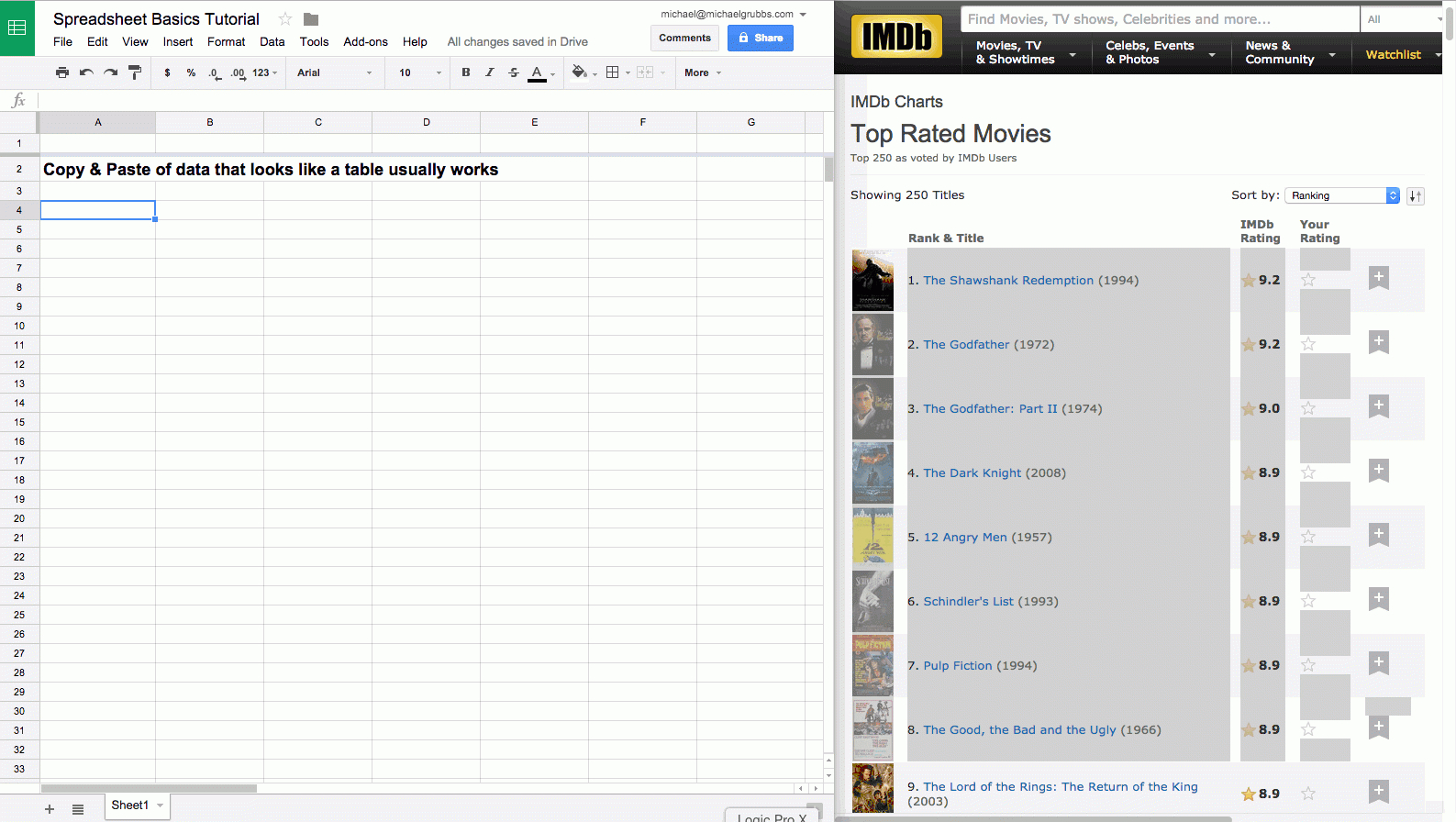 excel to google sheets