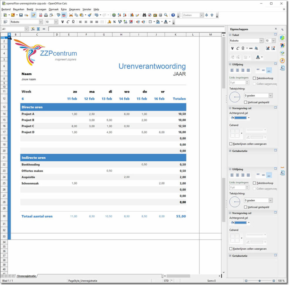 Google Spreadsheet Urenregistratie Within Urenadministratie Bijhouden Met Openoffice, De Gratis Excel