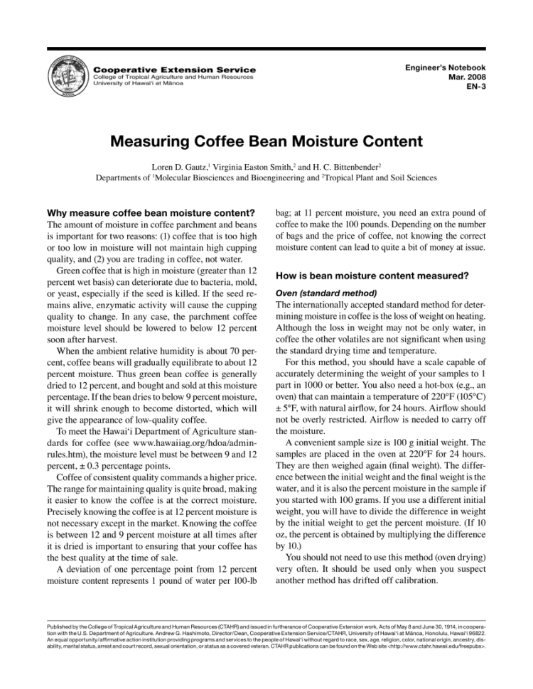 Grain Moisture Spreadsheet With Pdf Measuring Coffee Bean Moisture Content