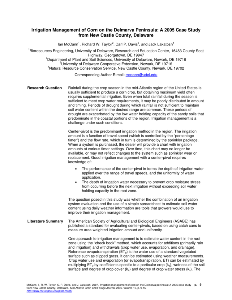 Grain Moisture Spreadsheet With Regard To Pdf Irrigation Management Of Corn On The Delmarva Peninsula: A 2005