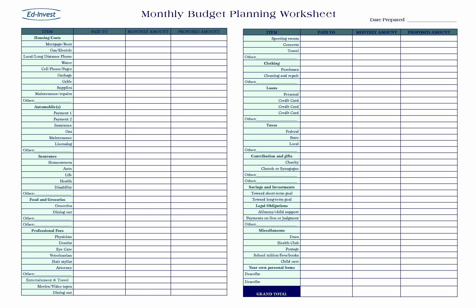 sample household budget spreadsheet