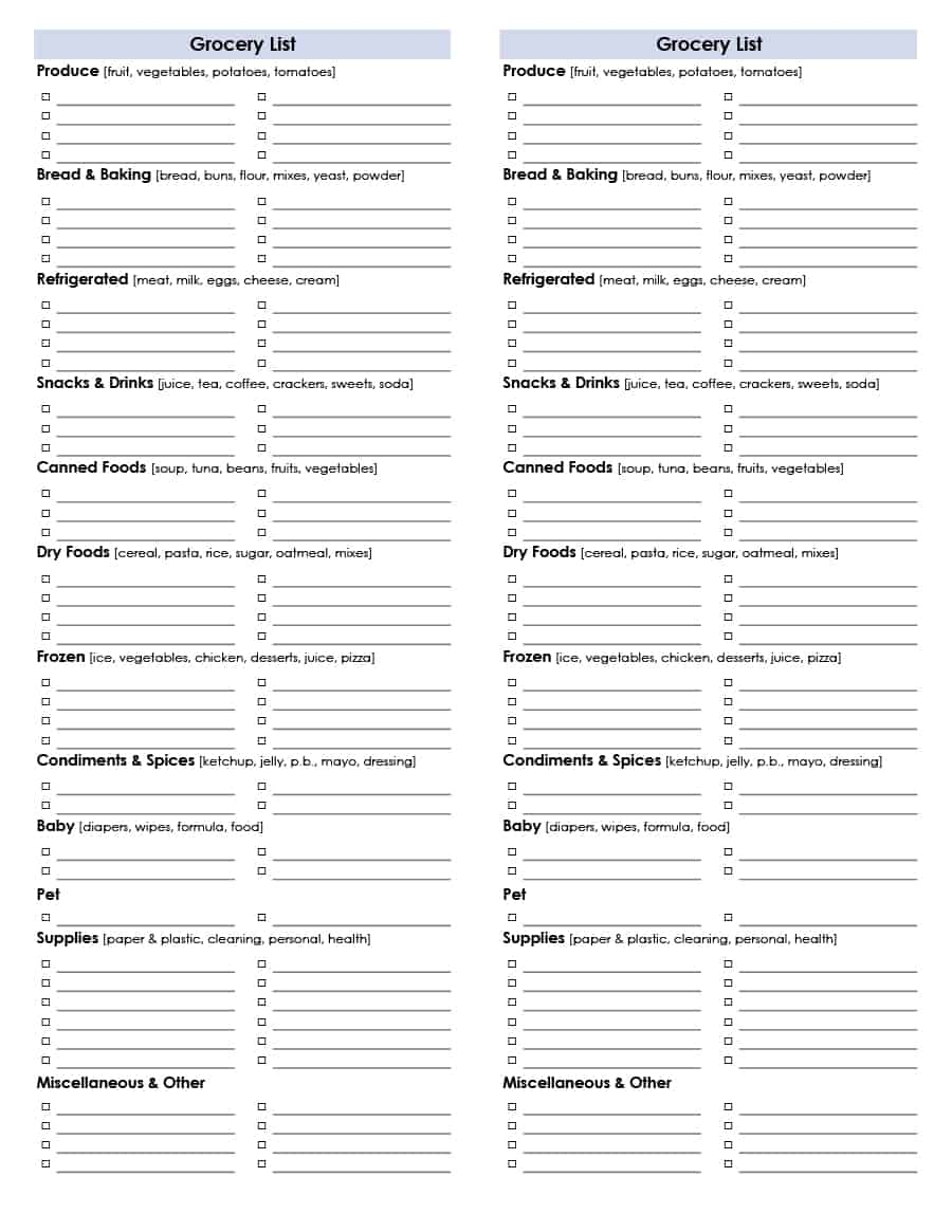 Grocery List Spreadsheet intended for 40+ Printable Grocery List ...