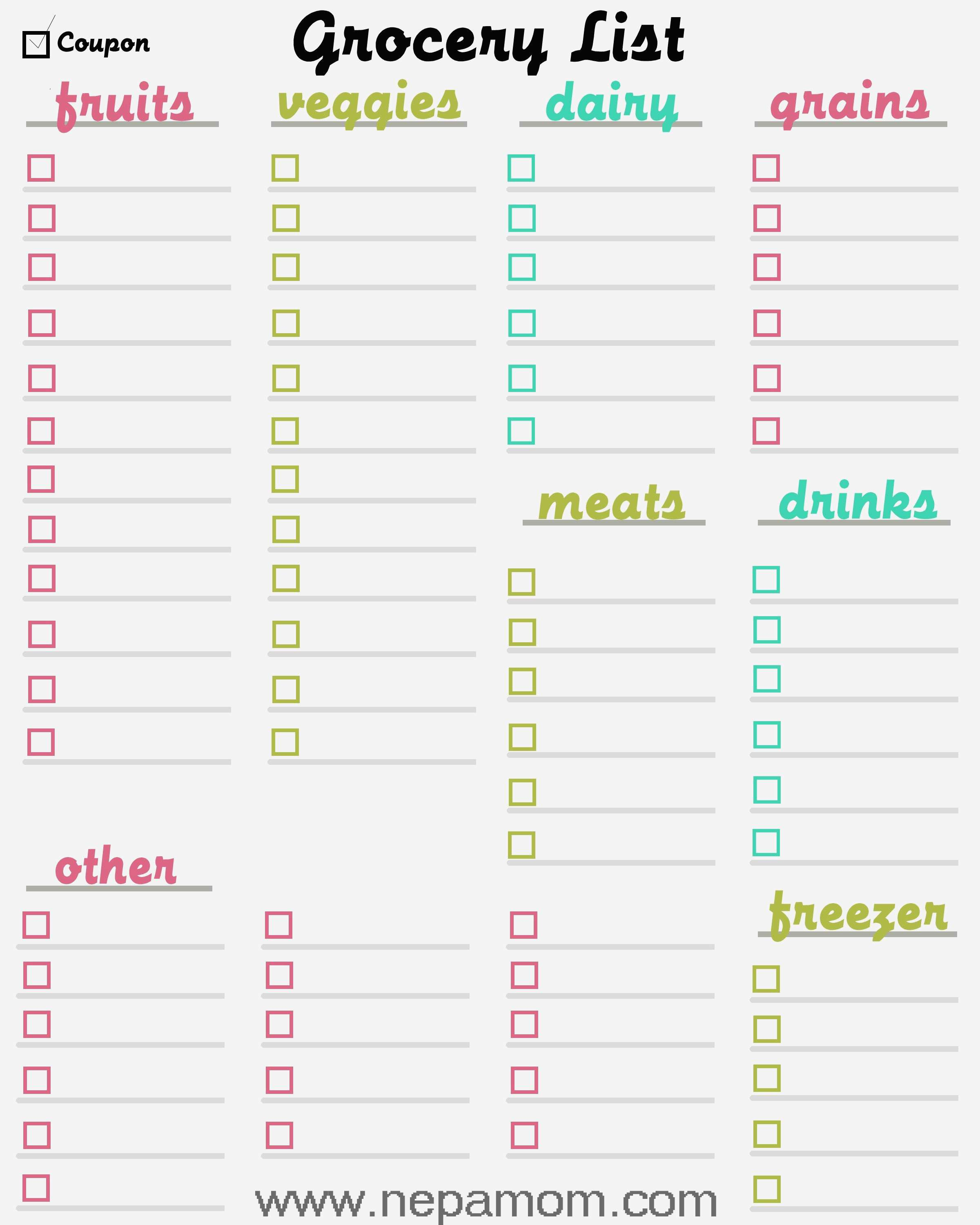 Grocery Store List Template Word