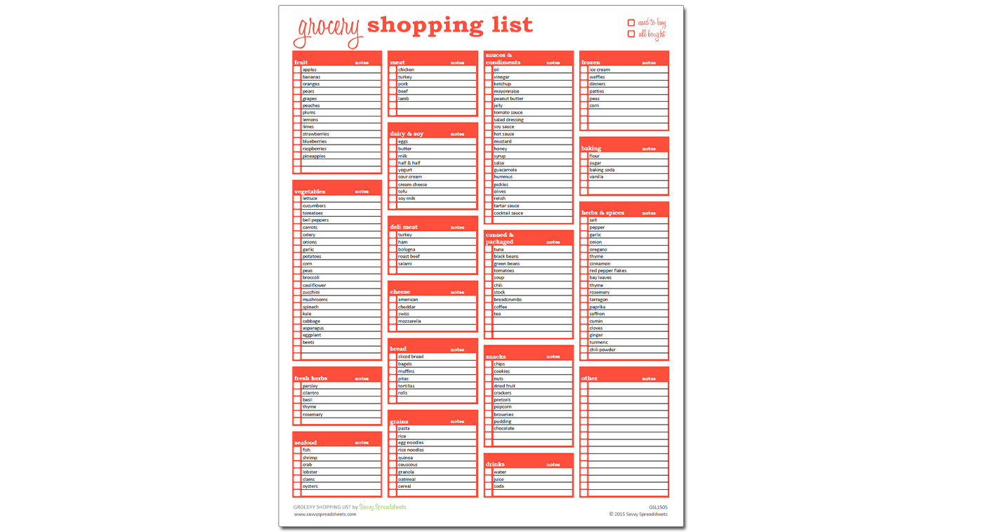 Grocery List Spreadsheet Intended For Grocery Shopping List  Excel Template  Savvy Spreadsheets