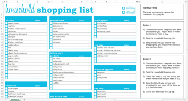 grocery list spreadsheet within 007 household shopping