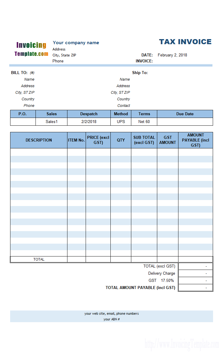 Gst Spreadsheet Template Australia For Australian Gst Invoice Template