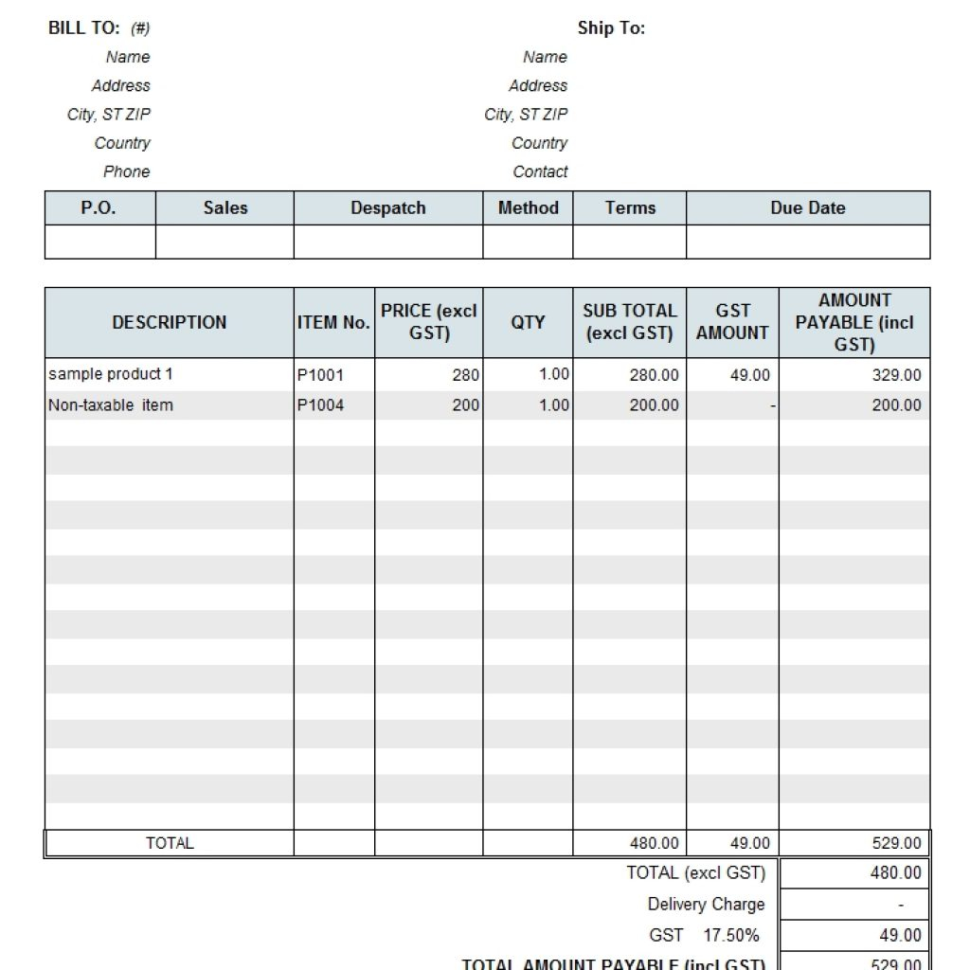 Gst Spreadsheet Template Australia inside Australian Gst Invoice ...