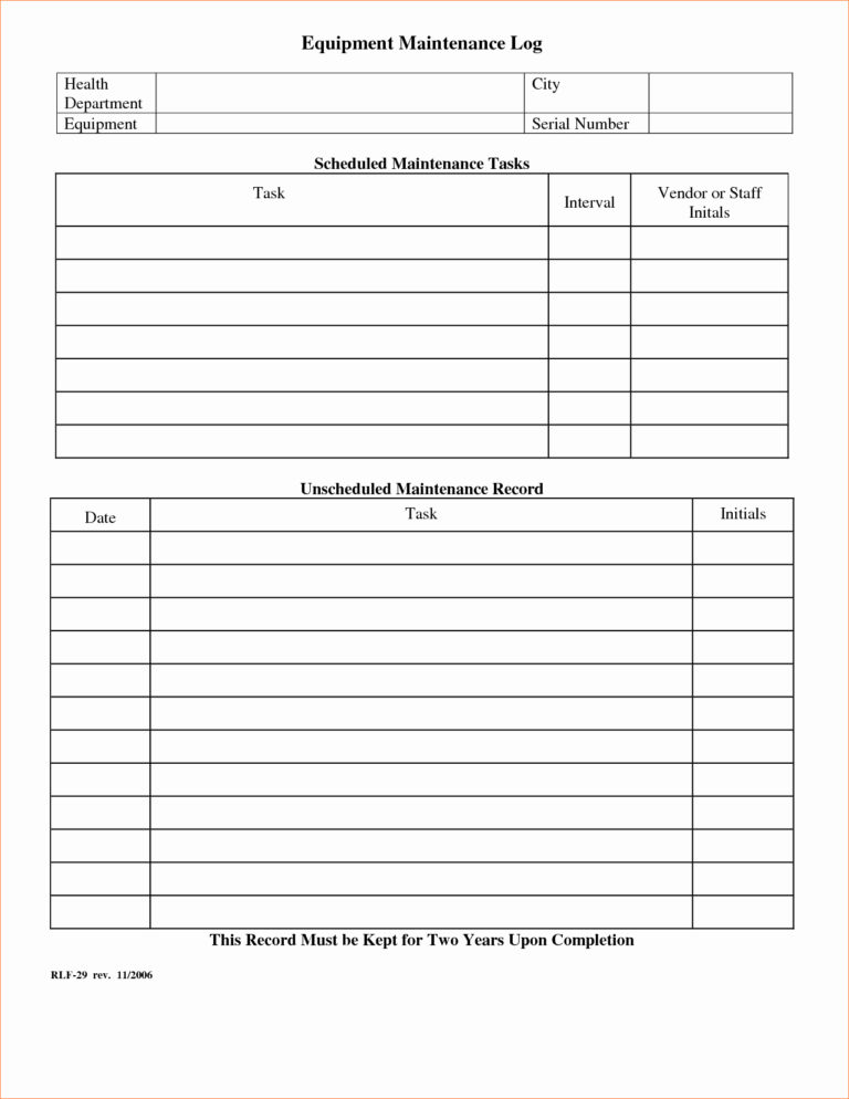 Heavy Equipment Maintenance Spreadsheet for Equipment Maintenance Log ...