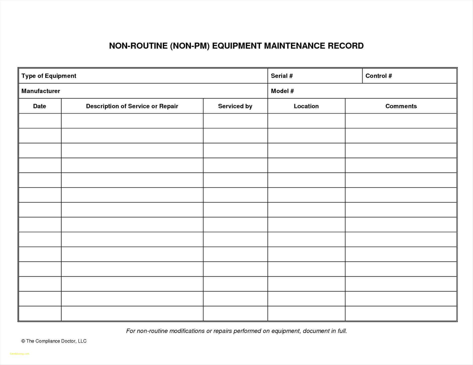 Heavy Equipment Maintenance Spreadsheet Db excel