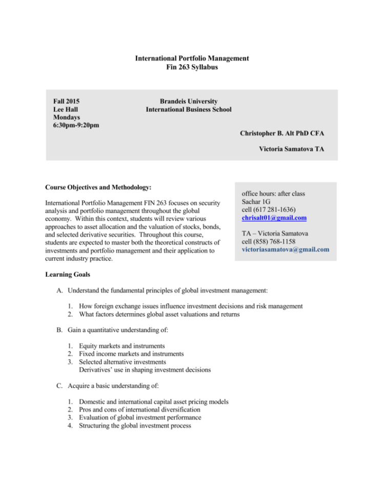 Hedging Currency Risks At Aifs Spreadsheet With Regard To Syllabus  Brandeis University