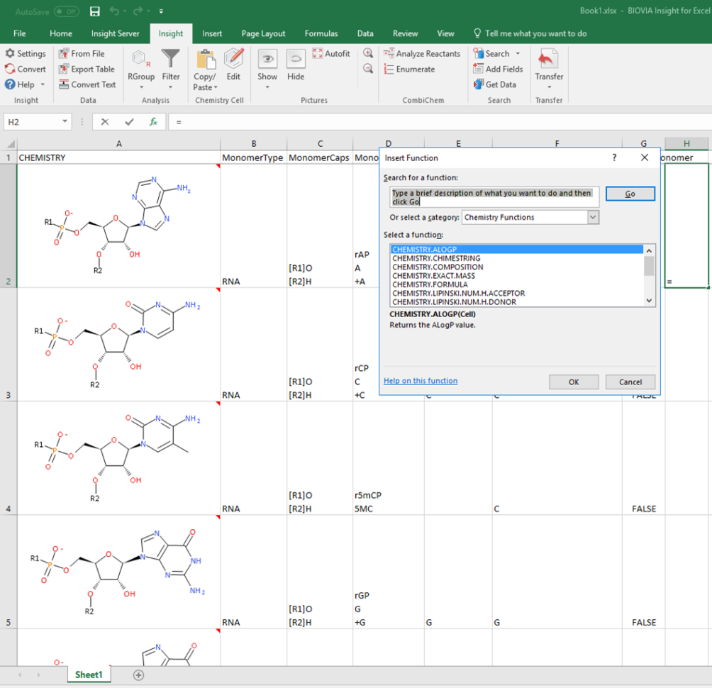 Help In Excel Spreadsheet With Biovia Insight For Excel
