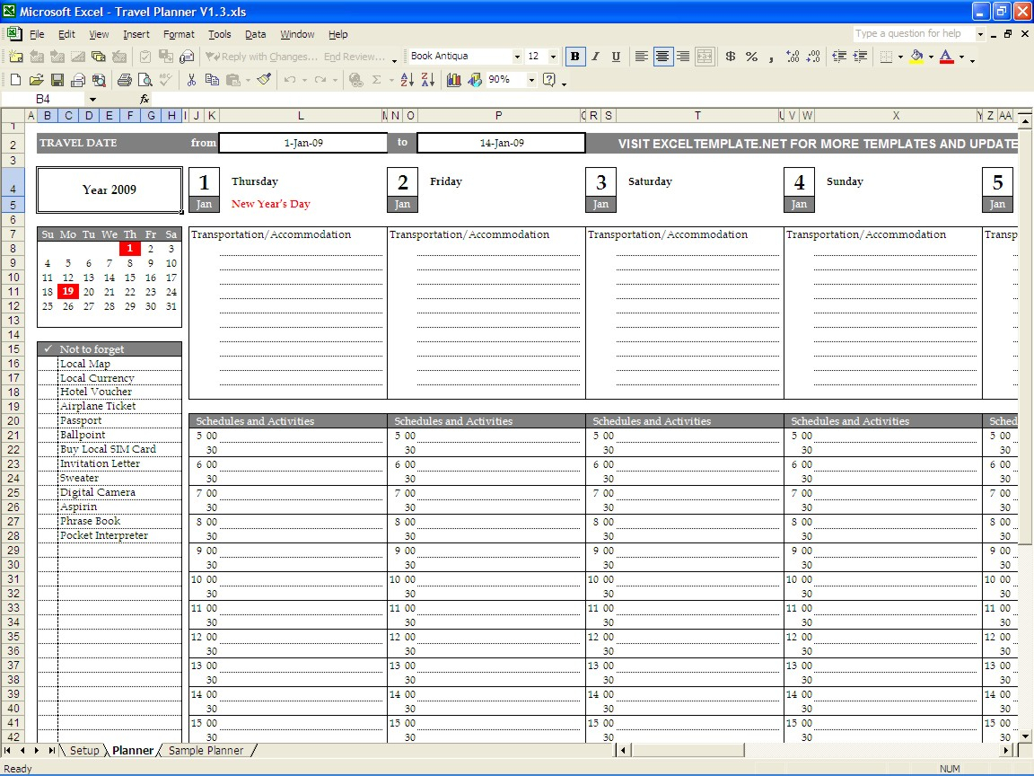 Holiday Planning Spreadsheet Pertaining To Travel Planner  Excel Templates