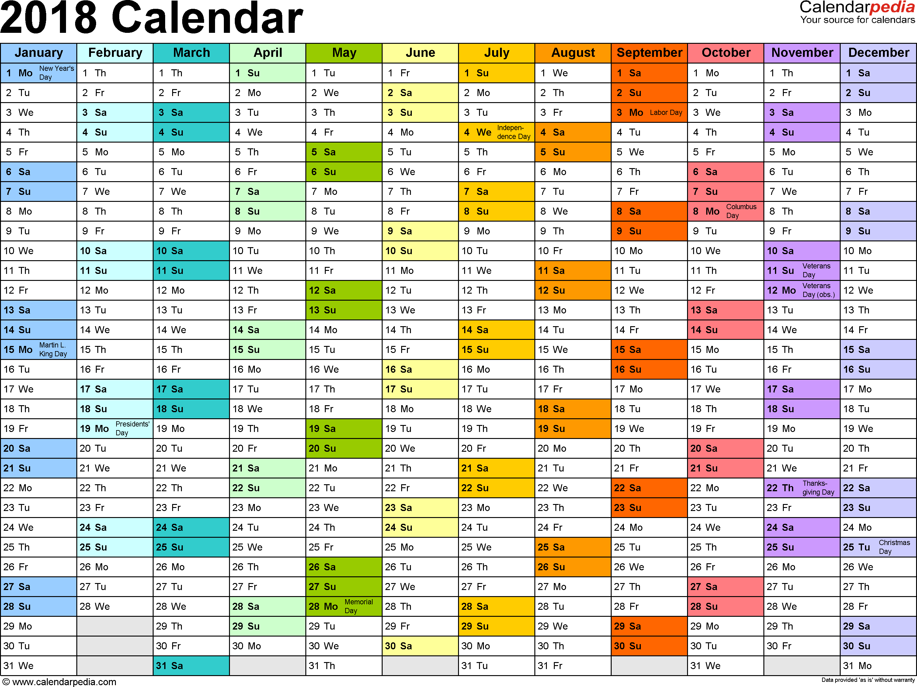 Holiday Spreadsheet Template 2018 With Regard To 2018 Calendar  Download 17 Free Printable Excel Templates .xlsx