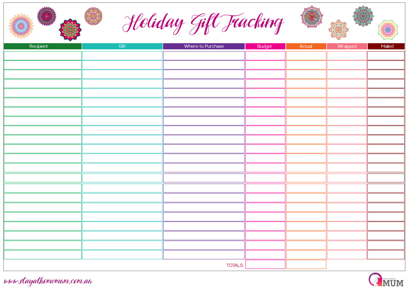 Holiday Tracking Spreadsheet —