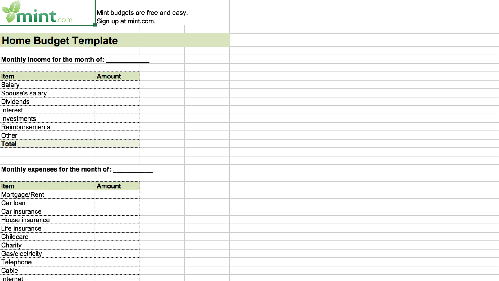 monthly household budget template google sheets